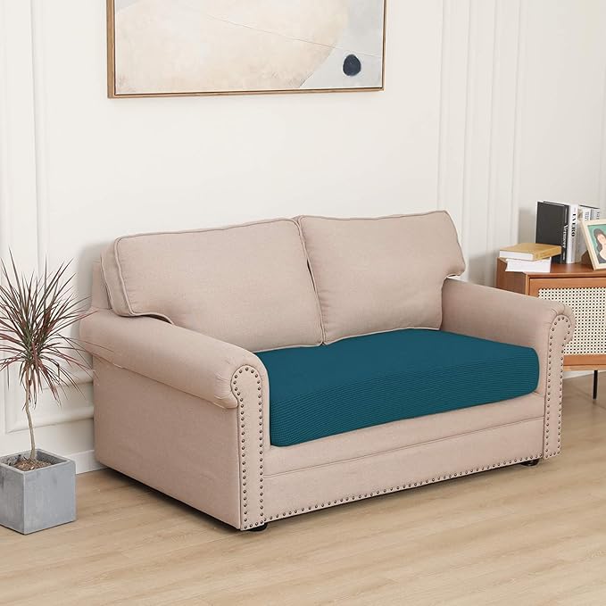 Easy-Going Stretch Loveseat Cushion Cover Sofa Cushion Furniture Protector Sofa Seat Sofa Slipcover Sofa Cover Soft Flexibility with Elastic Bottom(Loveseat Cushion, Peacock Blue) - Image 2