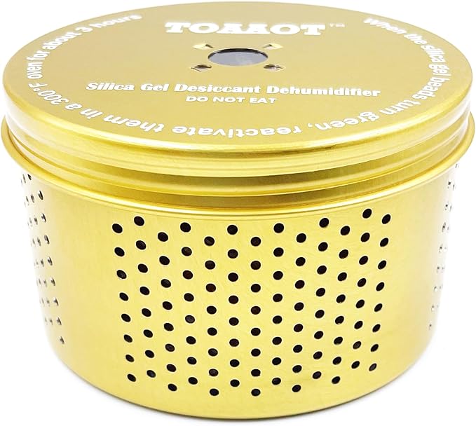 Gun Safe Dehumidifier 200g - Small Silica Gel Desiccant Canister, Moisture Absorber for Gun Cabinets & Safes, Protect 27 Cubic Feet, Gold, Aluminum Shell by TOAAOT