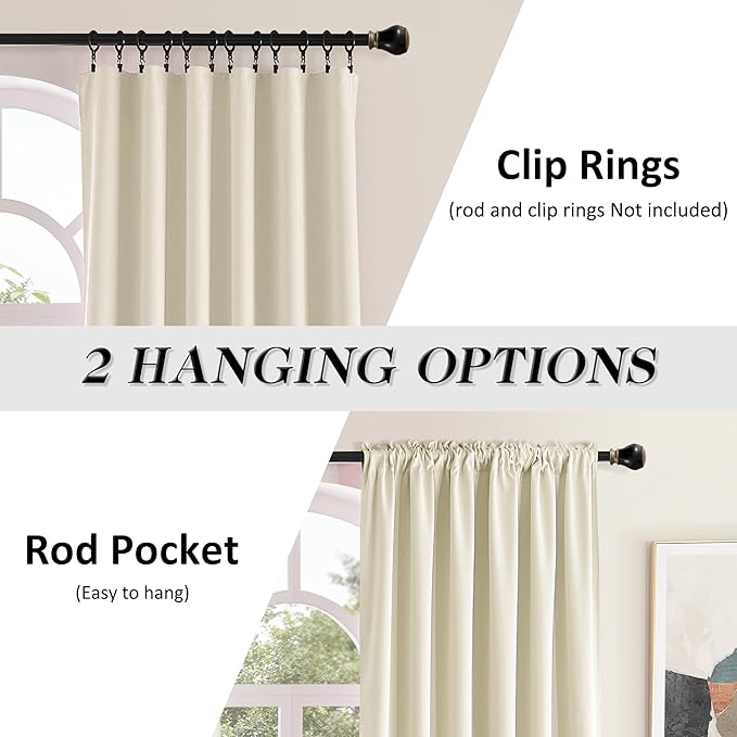 DONREN Patio Door 108 Inches Long Curtain Panels - Ceiling to Floor Extra Long Drape Curtains Window Treatment for Sliding Glass Door (Beige,2 Pieces,W 52 x L108 inches) - Image 2