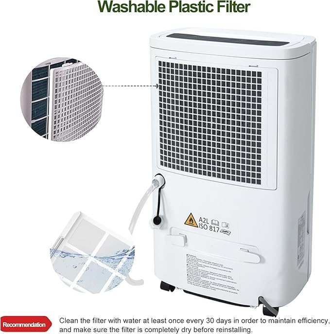 Uhome 120 Pints Dehumidifier with Drain Hose - 6000 Sq. Ft Quiet Dehumidifier for Home, Basements, Storages and Large Rooms with 1.32Gallon Water Tank - Image 6