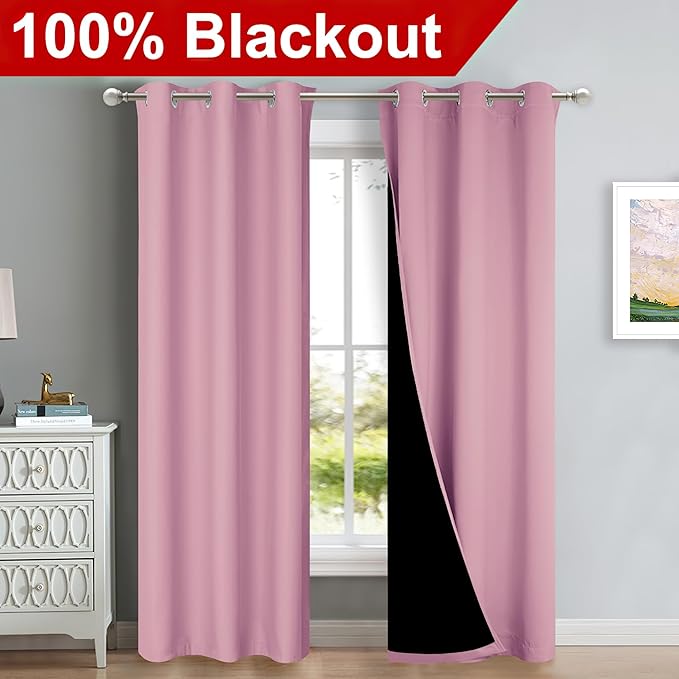 NICETOWN Crystal Pink Full Shade Curtain Panels, Pair of Thermal Insulated & Energy Efficiency Blackout Curtains for Living Room Windows, Lined Silky Performance Window Dressing (42" Wide x 84" Long) - Image 2