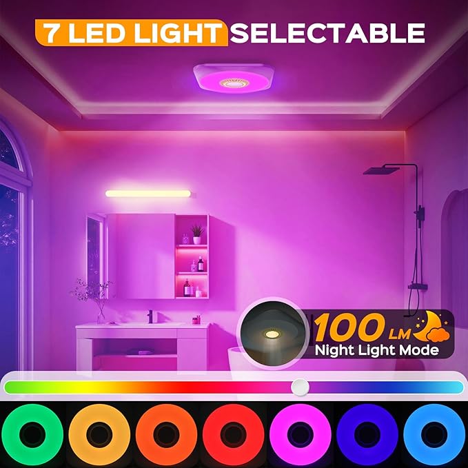 Bathroom Exhaust Fan with Light, 36W Quiet Vent Fan - 160 CFM & 1.0 Sone, 1500lm LED Light (3000K/4000K/5000K) - 5 Brightness Adjustable, 7 RGB Modes & Nightlight, Remote Control, Easy to Install - Image 5