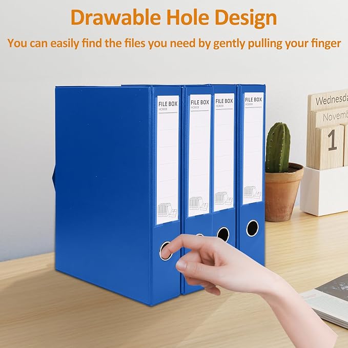 HUA JIE A4 Storage File Boxes Plastic Archives Cases with Clip, PVC File Folder Organizer Document Storage Filing Box for office,32.5×6.5×24 cm, Blue(Pack of 6) - Image 6