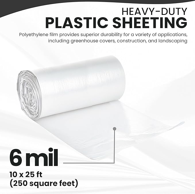 Plastic Sheeting (10' x 25') Long, 6 Mil - UV Protection Poly Sheeting Polyethylene Film, Heavy Duty Greenhouse Plastic Sheeting - Image 2