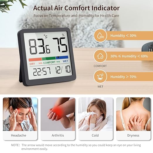 VOCOO Humidity Gauge Indoor Thermometer - Digital Indoor Humidity Sensor Room Thermometer with Temperature Humidity Monitor, Accurate Hygrometer Temp Meter for Home Greenhouse Wine Cellar - Image 3