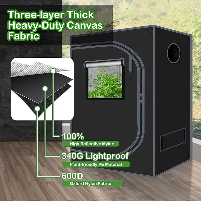 Grow Tent 36"x60"x78" Growing Tents for Indoor Plant 600D Mylar Hydroponic High Reflective Grow Room for Plant Fruit Flower Veg Growing - Image 5