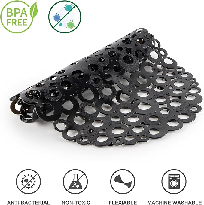 WELTRXE Oval Bathtub Mat Non Slip, Black Bubbles Bath Mats for Tub, Shower Mat with Drain Holes, Suction Cups, Machine Washable Bath Tub Mat, BPA, Latex, Phthalate Free for Bathroom, 27 x 14 Inch - Image 5