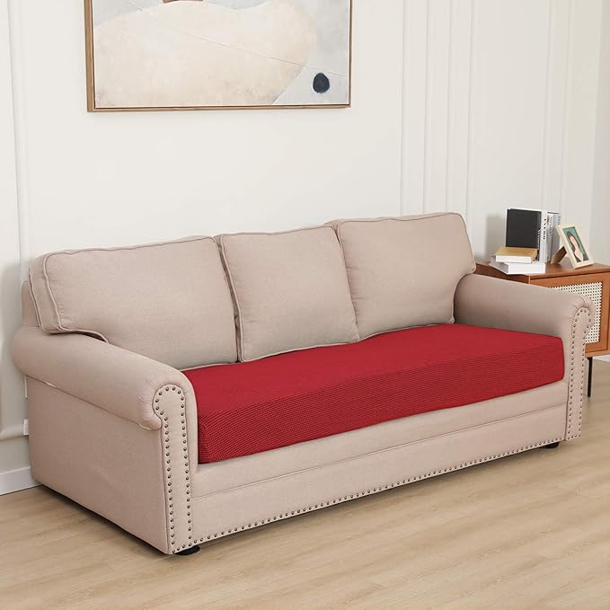 Easy-Going Stretch Cushion Cover Sofa Cushion Furniture Protector Sofa Seat Sofa Slipcover Sofa Cover Soft Flexibility with Elastic Bottom(Sofa Cushion, Christmas Red) - Image 2