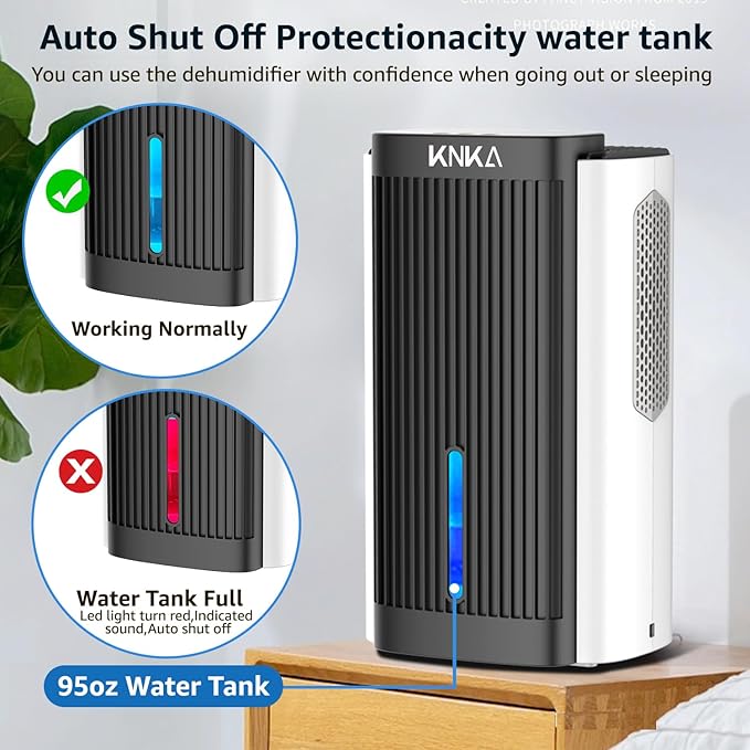 Dehumidifier,95 OZ Water Tank, (1000 sq. ft) Quiet Dehumidifier for Basement, Bathroom, RV, Closet, Bedroom with Auto Shut Off, Sleep Mode,7 Colors LED Light, Dehumidifiers for Home (White/Black) - Image 5