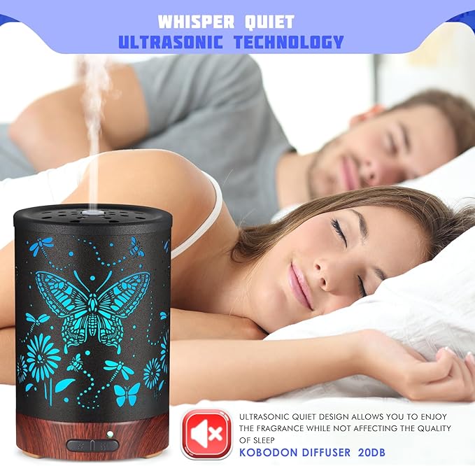Metal Essential Oils Diffuser 150ML Aromatherapy Diffuser Cool Mist Humidifier with 7 Colors Lights Waterless Auto Off Air Diffusers as Gifts for Mom(Butterfly) - Image 3