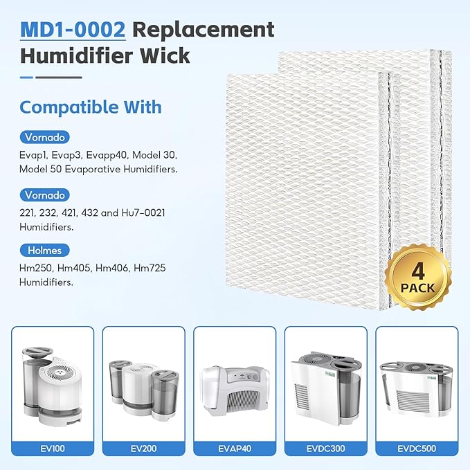 4-Pack MD1-0002 MD1-0001 Replacement Wick/Filters Compatible with Vornado MD10002 MD10001 EVAP1 EVAP3 Model 30/40/50 HU1-0021 Holmes HM250/HM405/HM406/HM725 - Image 2