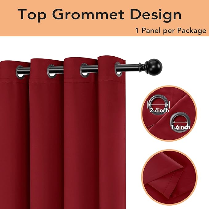 BONZER Wide Room Divider Blackout Curtain Total Privacy Wall Room Darkening Grommet Curtains for Shared Room, 96L x 70W Inch (8L x 5.8W ft), 1 Panel, Red - Image 3
