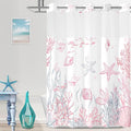 No Hook Shower Curtain with Snap in Liner, Beach Ocean Nautical Coastal Shower Curtains and Liner Set for Bathroom, Seashell Hotel Fabric Bath Curtain, Waterproof Washable, Pink 71" x 74" by TWLSNCD