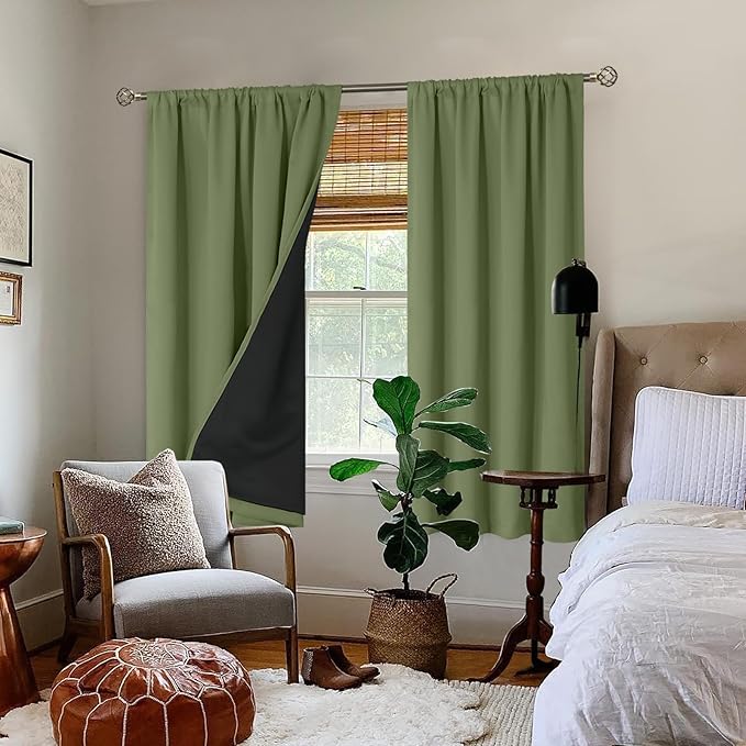 BGment Blackout Curtains for Bedroom 63 Inch Length, Thermal Insulated Full Room Darkening Soundproof Privacy Window Curtains Drapes with Rod Pocket, 2 Panels, Each Panel 42 Inch Wide, Grass Green - Image 2