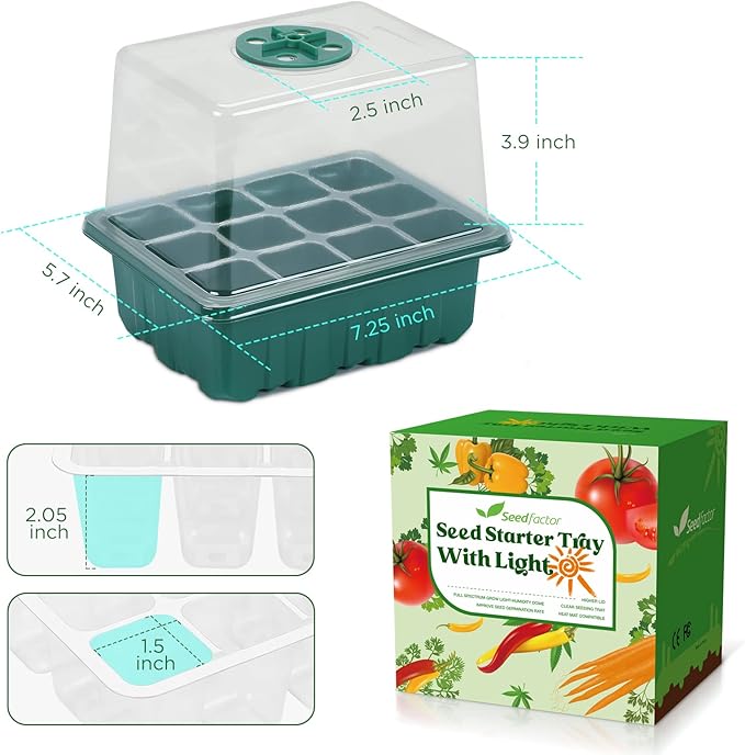 Seedfactor Seed Starter Tray with Light, 6PCS Seed Starter Kit with Grow Light, Seedling Starter Trays with Humidity Domes, Covers Height 3.9", Indoor Gardening Plant Germination Trays - Image 6