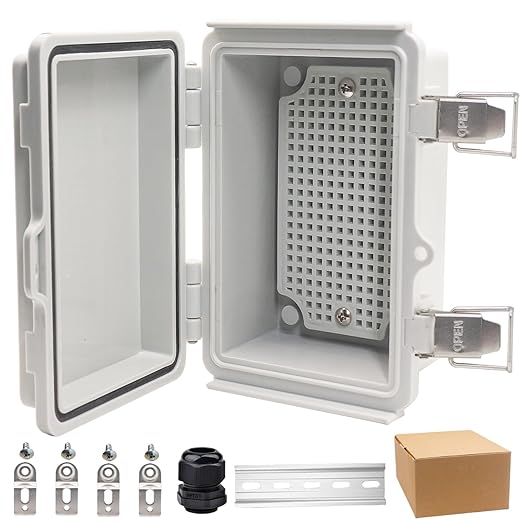Waterproof Electrical Box, IP67 Junction Box Stainless Steel Latch Hinged Grey Cover Project Enclosure with Wall Bracket 5.9"x3.9"x2.8" by YETLEBOX
