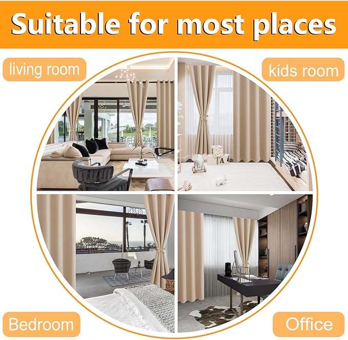Hiasan RV Blackout Curtains for Bedroom, 52 x 30 Inches Long - Thermal Insulated & Energy Saving Window Curtains for Living Room, 2 Drape Panels Sewn with Tiebacks, Beige - Image 8