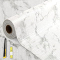 FINNEZ Drawer and Shelf Liner for Kitchen Cabinet Non Adhesive Non Slip 17in x 10FT, Heavy Duty Gripper Cabinet Liners, Waterproof No Residue Easy Cut with Measuring Tape & Cutter Tool (White Marble) by FINNEZ