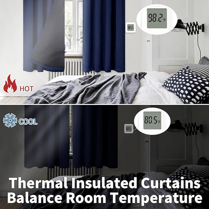 BGment Thermal Insulated 100% Blackout Curtains for Bedroom with Black Liner, Double Layer Full Room Darkening Noise Reducing Rod Pocket Curtain (52 x 54 Inch, Navy Blue, 2 Panels) - Image 4