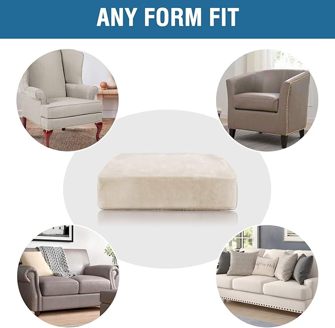 H.VERSAILTEX Velvet Stretch Couch Cushion Cover Plush Cushion Slipcover for Chair Loveseat Sofa Cushion Furniture Protector Seat Cushion Sofa Cover (3 Piece Sofa Cushion Covers, Ivory) - Image 7