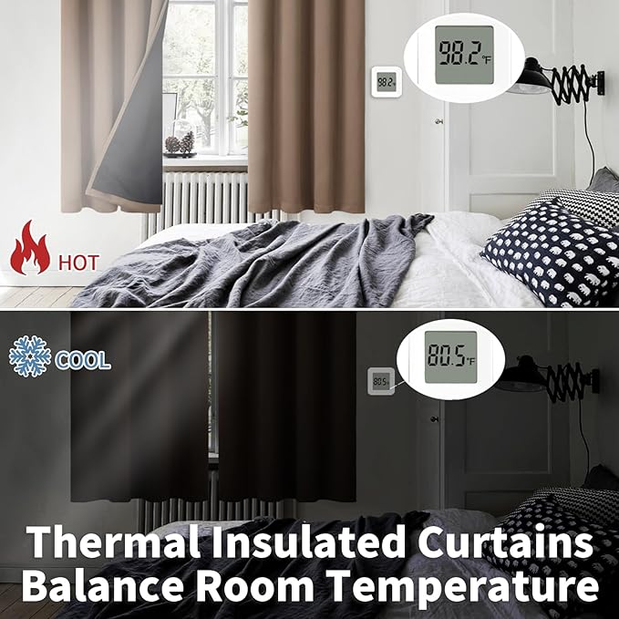 BGment Thermal Insulated 100% Blackout Curtains for Bedroom with Black Liner, Double Layer Full Room Darkening Noise Reducing Grommet Curtain (52 x 90 Inch, Taupe, 2 Panels) - Image 4