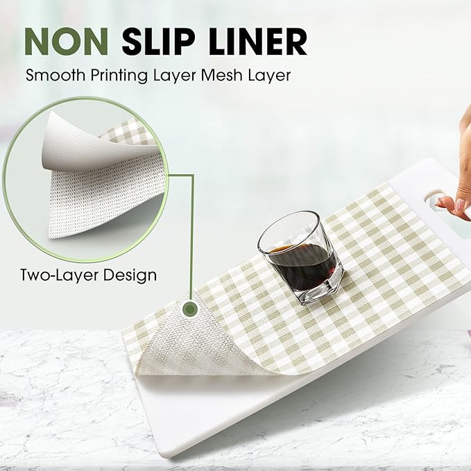 Beautysaid Shelf and Drawer Liner for Kitchen Cabinet, Non Adhesive Non Slip Shelf Paper Waterproof Washable Thickened for Dresser Pantry Shelve Bathroom Protector Liner(Checkered,18 in x 30 FT) - Image 2