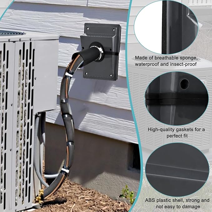 HVAC Wall Penetration and Duct Kit Cover, Split Air Conditioning Duct Kit Wall Cover, Easy to Install HVAC Wall Penetration for Indoor and Outdoor Air Conditioning Systems(Black) - Image 2
