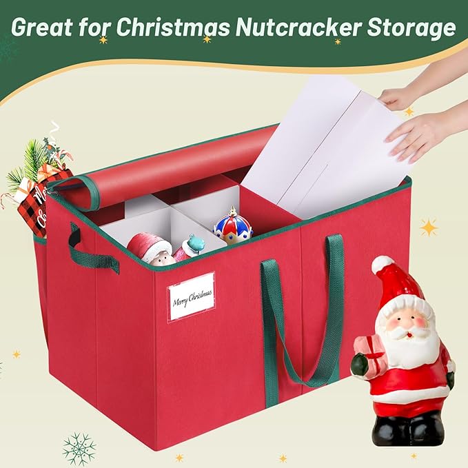 Nutcracker Storage Containers and Figurine Collectibles Storage Box， Large Ornament Storage Organizer Stores Up to 8 Holiday Christmas Nutcrackers Figurines-Carolers Ornaments Red/15 Inches - Image 4
