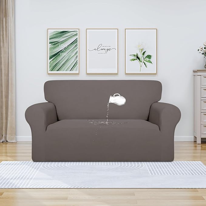 PureFit 100% Dual Waterproof Couch Cover Slipcovers for Couches and Sofas - Stretch Non Slip Fleece Sofa Covers Washable, Leakproof Furniture Protector for Kids, Pets, Dog (Loveseat, Taupe) - Image 2