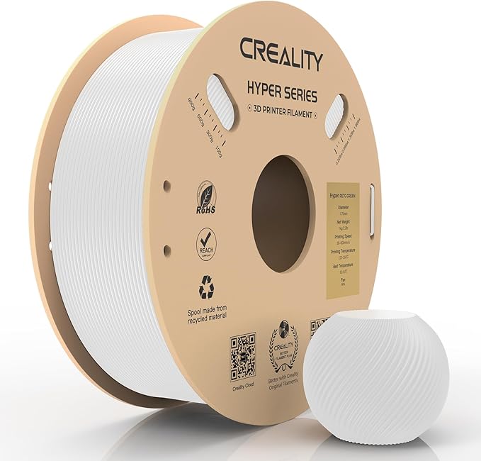 Creality PETG Filament, Hyper 1.75 mm 1 kg PETG: High-Speed 3D Printer Filament 30-600 mm/s, Dimensional Accuracy +/- 0.02 Cardboard Spool (2.2 lbs) for Most FDM 3D Printers,White by Creality