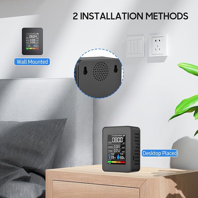 Prefessionall Indoor Air Quality Monitor, 5 in 1 Portable Smartair Quality Tester for CO2 | TVOC | HCHO | Temp | Hum for Home Cars Plants and Pets So On (Black) - Image 6