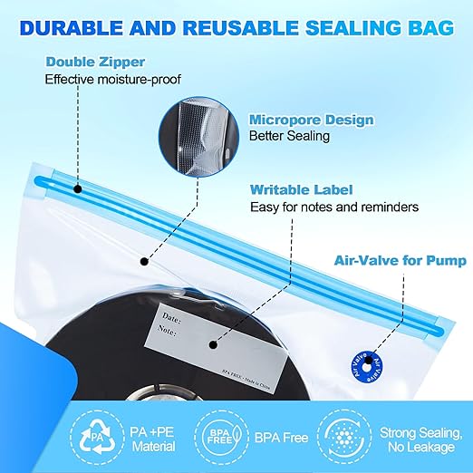 AGPTEK 3D Printer Filament Storage Bags 11.8×13.4 inch(20 Pack) - Vacuum Sealed Kit with 500mAh Electric Pump & Silica Gel Desiccants, Moisture-Proof and Dust-Proof for PLA, ABS, PETG Filament (PA+PE) - Image 3