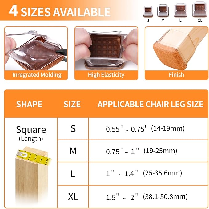 Ezprotekt Chair Leg Floor Protectors for Hardwood Floors, Felt Furniture Pads, Silicone Felt Furniture Leg Pads Caps Covers for Table Desk Sofa No Scratches and Reduce Noise (M Fit: 0.75" - 1") - Image 2