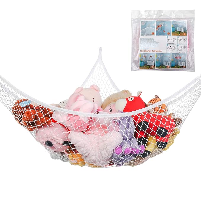 Toy Hammock, Stuffed Animals Hammock, Jumbo Toy Storage Net 83" Wall Sling Corner Extra Large Kids Children Mesh Toy Net Organizer (White, 83 Inch) by KOHUIJOO