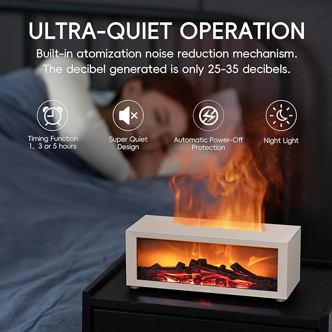 Essential Oil Diffuser, 7 Colors Fireplace Flame Fire Oil Diffuser, 150ml Ultrasonic Aromatherapy Humidifier, Scent Diffuser with Remote Control & Timer for Home,Bedroom,Office,Yoga (White) - Image 4