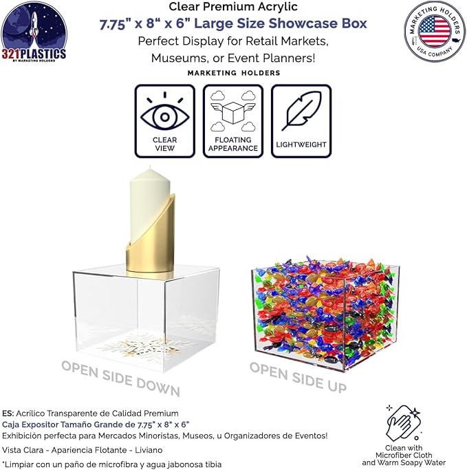 4 Pack Clear Acrylic Display Box Countertop Showcase Bin 7.75" x 8" x 6" Inch Merchandise Storage No Lid with Open Bottom Flippable Cubby for Retail Stores and Expos by Marketing Holders - Image 3
