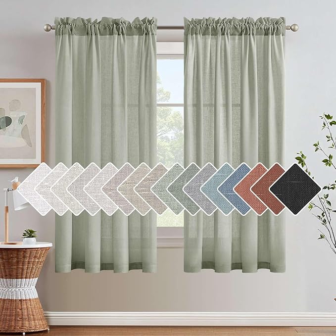 H.VERSAILTEX Linen Curtains Elegant Natural Linen Semi Sheer Curtains Energy Light Filtering Rod Pocket Window Treatments Panels for Living Room (Set of 2, Sea Grass, 52 inch W X 63 inch L) by HVERSAILTEX