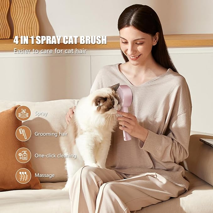 Cloud Care Cat Brush for Indoor Cat Steam Brush for Shedding Spritz Defur Comb for Cats Dogs Steam Brushes for Long Short Hair Cats Dogs Pet Steam Brushes for Massage Grooming Self-Cleaning - Image 2