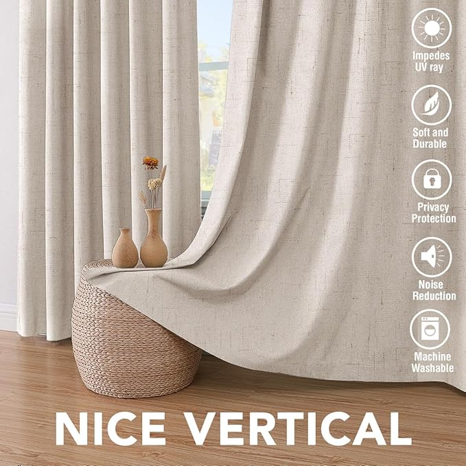 H.VERSAILTEX Blackout Linen Curtains, 100% Blackout Drapes Textured Blackout Curtains with White Thermal Insulated Liner, Grommet Top Curtains Living Room (2 Panels, 42 x 84 Inch, Natural) - Image 7