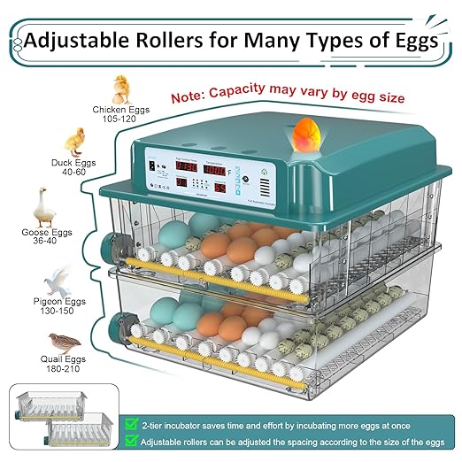 Incubators for Hatching Eggs 120, Chicken Egg Incubator with Automatic Egg Turning and Humidity Display, Temperature Control with 5 Automatic Incubation Modes, Incubation Day Counter - Image 7