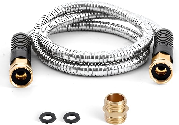 Cesun Short Garden Hose 5 ft, Small Metal Leader Hose, Drinking Water Hose, Flexible, Lightweight Stainless Steel Water Pipe for RV, Outdoor, Yard, 5ft x 5/8", Female to Female by Cesun