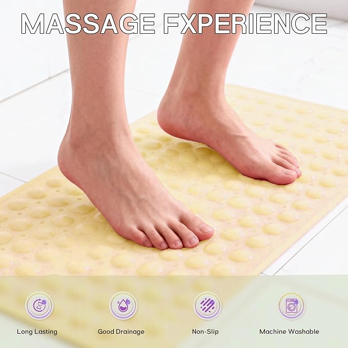Anti-Slip Bathtub Shower mat, 27.5×14.5（Approximately 70×37cm） inch Soft Oversized Machine Washable Non-Slip Bathtub mat with Drainage Holes, Bathroom Floor Suction Cup.（1-Opaque Light Yellow） - Image 4