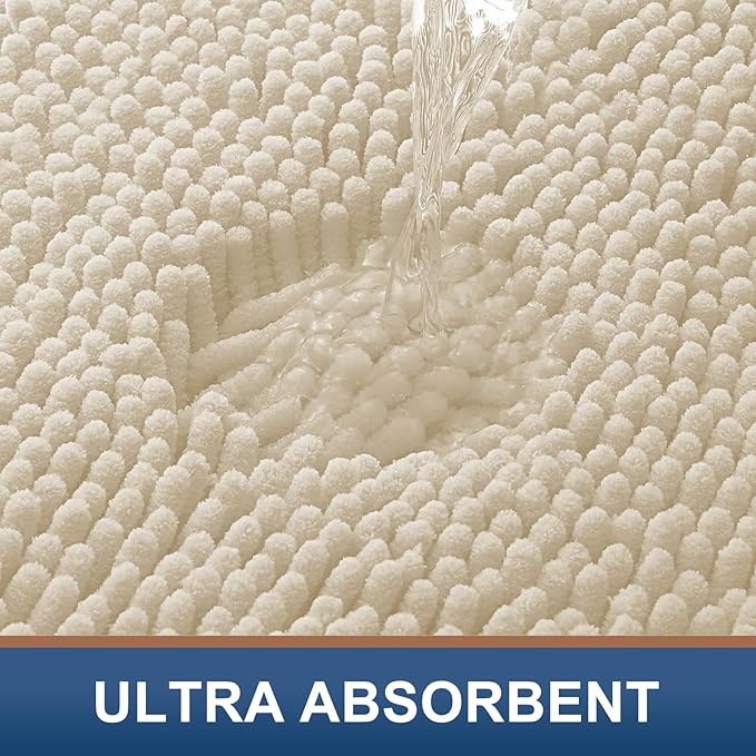 Smiry Luxury Chenille Bathroom Rugs 30x20, Extra Soft and Absorbent Shaggy Bath Mat, Machine Washable, Non-Slip Plush Carpet Runner for Tub, Shower, and Floor, Home Decor Accessories, Sand - Image 4