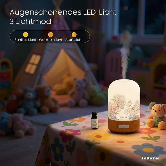 Essential Oil Diffuser Hand Blown Glass, 100ml Small Aromatherapy Diffuser, Auto Shut-Off Function, Ultrasonic Diffusers for Essential Oils, Cool Mist Humidifier with Warm White Lights (Vanilla Oil) - Image 6