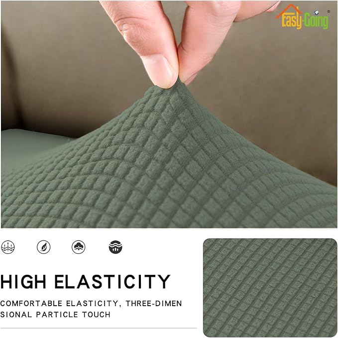 Easy-Going Stretch Loveseat Cushion Cover Sofa Cushion Furniture Protector Sofa Seat Sofa Slipcover Sofa Cover Soft Flexibility with Elastic Bottom(Loveseat Cushion, Greyish Green) - Image 3