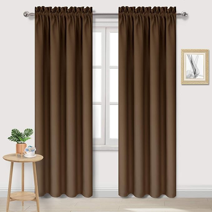 DWCN Blackout Curtains for Bedroom – Thermal Insulated Room Darkening Drapes for Living Room, Brown, W 42 x L 84 Inch, Set of 2 Rod Pocket Curtain Panels by DWCN