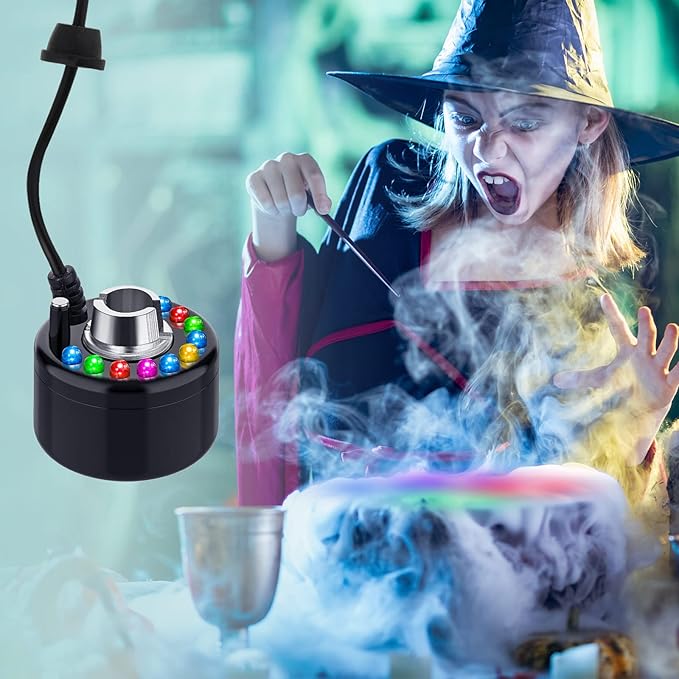 Yaomiao 2 Piece Halloween Mist Maker Fogger Small Ultrasonic Fog Machine Fountain Mister Fogger Water Garden Pond Foggers Air Humidifier with 12 LED Light Flashes for Halloween (Black and Silver) - Image 5