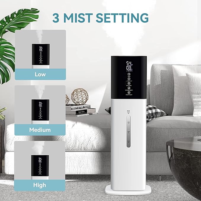 Humidifiers for Home, 8L Water Tank, Essential Oil Diffuser, Top Fill Humidifier, Low Noise, Cool Mist Humidifiers for Large Room, 3 Mist Level, 12H Timer, Customized Humidity, 360° Nozzle - Image 2