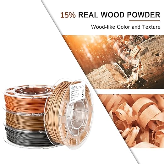 AMOLEN Wood PLA Filament Bundle 3D Printer Filament Wood Sets,Walnut,Cherry,Bamboo,Ebony,3D Printing Filament,PLA Filament 1.75mm,200g*4 Spools - Image 2