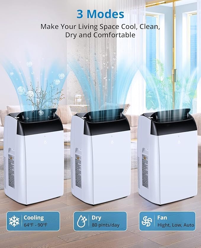 GarveeLife 12000 BTU Portable Air Conditioner 3-In-1 with Remote Control, 24H Timer, Quiet Operation, Freestanding AC Unit Cools Rooms Up to 550 Sq.Ft, Fan & Dehumidifier for Home Garage RV - Image 3